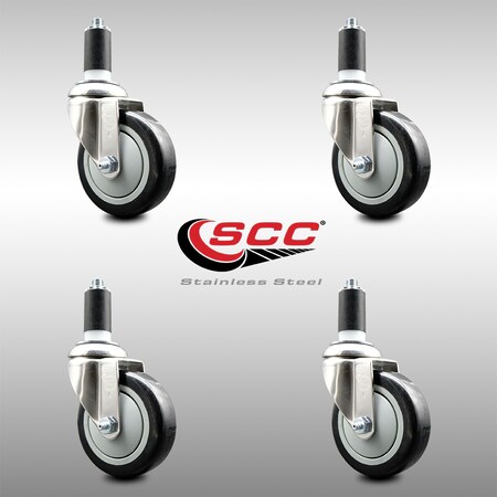 Service Caster 4 Inch 316SS Black Polyurethane Swivel 1-1/4 Inch Expanding Stem Caster Set SCC SCC-SS316EX20S414-PPUB-BLK-114-4